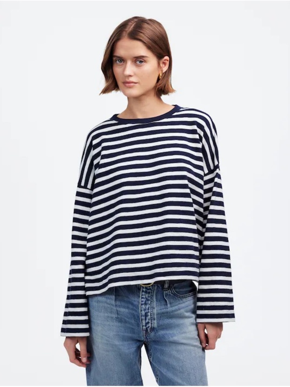 Madewell Navy and White Striped Long-Sleeve Tee